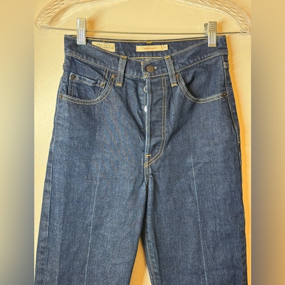 Levi’s Premium Women’s Ribcage Boot Dark Blue Wash Button Fly Blue Jeans Size 25 - Picture 8 of 14